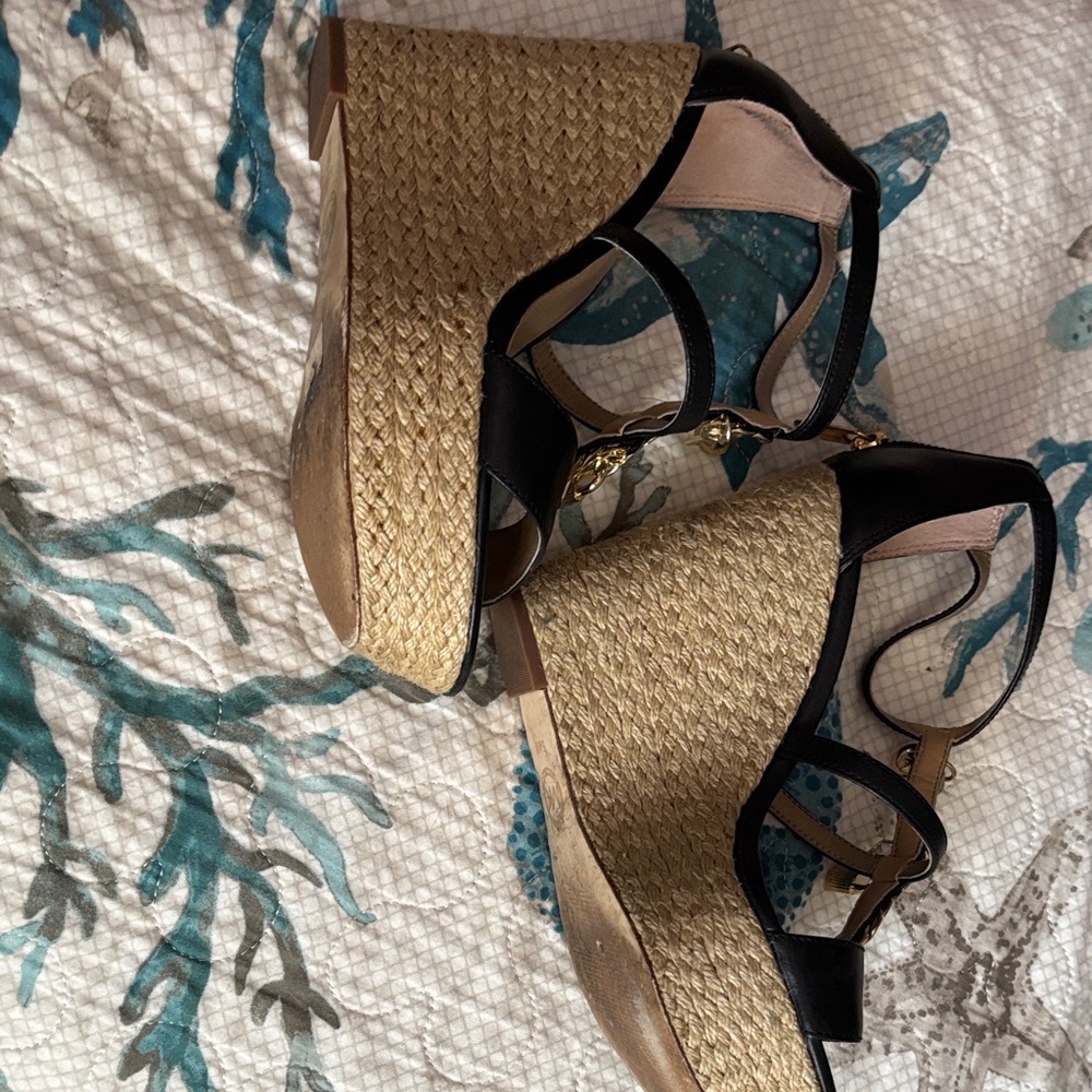 Michael Kors Black Sandals with Gold Chain Accents - Picture 2 of 4